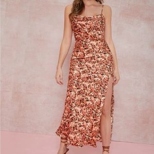 Floral Ruched Bust High-Slit Maxi Dress